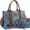 Satchel Handbags | Vansarto Vansarto Denim Tote Bag For Women Aztec Top Handle Satchel Purse Boho Shoulder Handbags With Wristlet