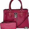 Satchel Handbags | Michael Kors Michael Michael Kors Hamilton Md Satchel Bundled With Double Zip Wallet And Purse Hook (Electric Pink/Double Zip Wristlet)