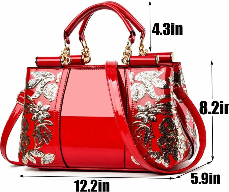 Satchel Handbags | XingChen Xingchen Women Patent Leather Fashion Handbags Double Sided Sequin Embroidery Shoulder Bag Top Handle Satchel Purse