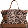 Satchel Handbags | Baufooer Oversized Leopard Purse,Women Studded Tote Handbags Animal Printing Punk Large Shoulder Bags Hobo Tassel Rocker Rivet