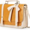 Satchel Handbags | ECOSUSI Ecosusi Small Crossbody Bags Vintage Satchel Work Bag Vegan Leather Shoulder Bag With Detachable Bow